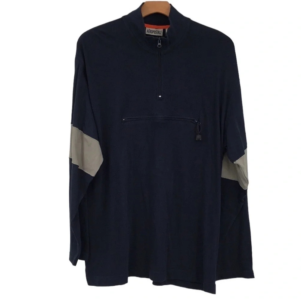 Y2K Vintage Aeropostale Sweatshirt Mens XL Blue Quarter Zip Cotton Anorak